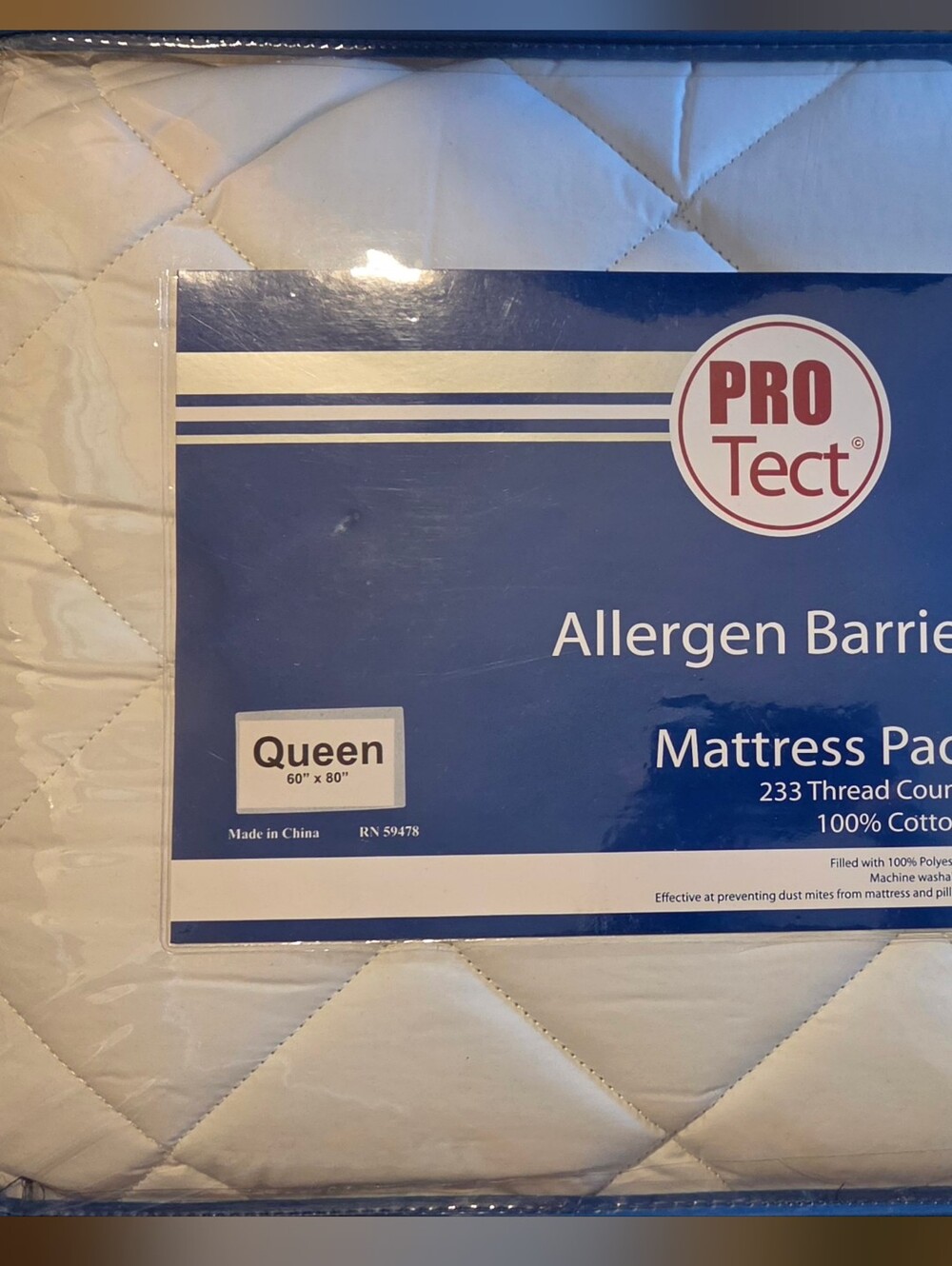 NIP White Allergen Barrier Mattress Pad - Queen, 100% Cotton